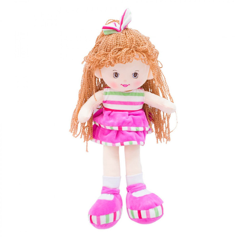 Boneca de Pano com Vestido Listrado Rosa 37 cm 1