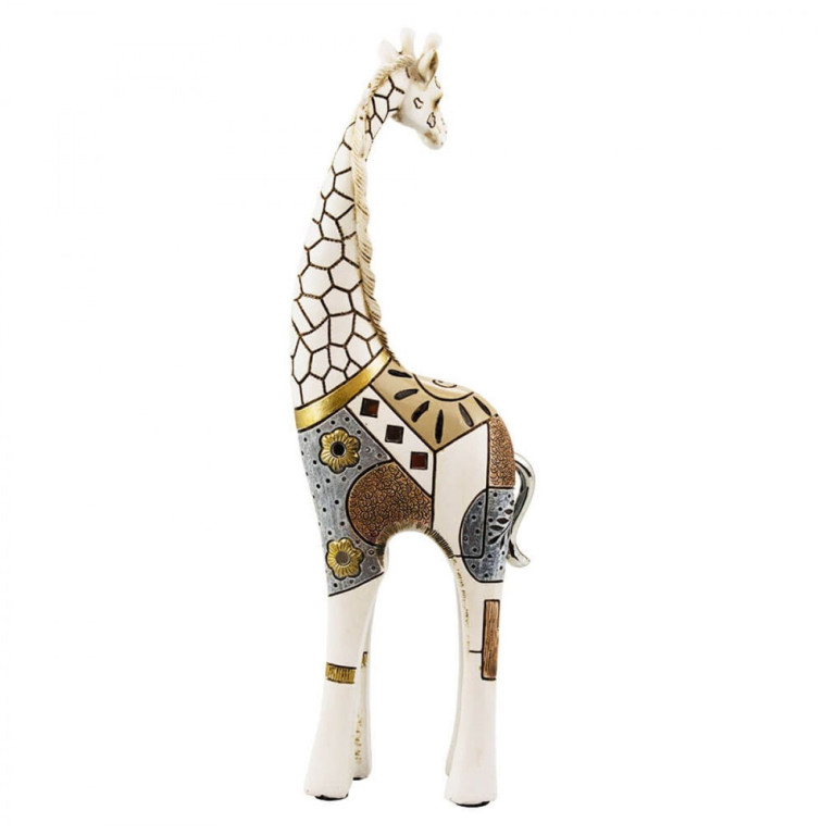Estatueta Girafa Branca em Resina 33 cm
