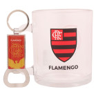 Caneca de Vidro com Chaveiro Abridor de Garrafa do Flamengo 370 ml